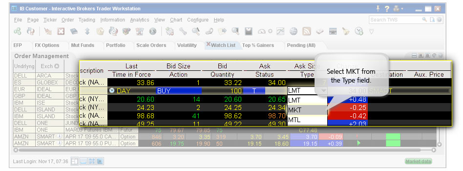 Market Orders example