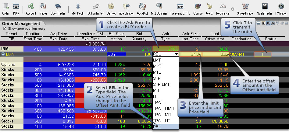 Relative/Pegged-to-Primary Buy Order