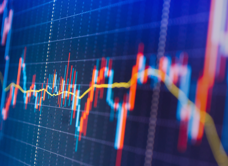 Digital candlestick charts at an angle